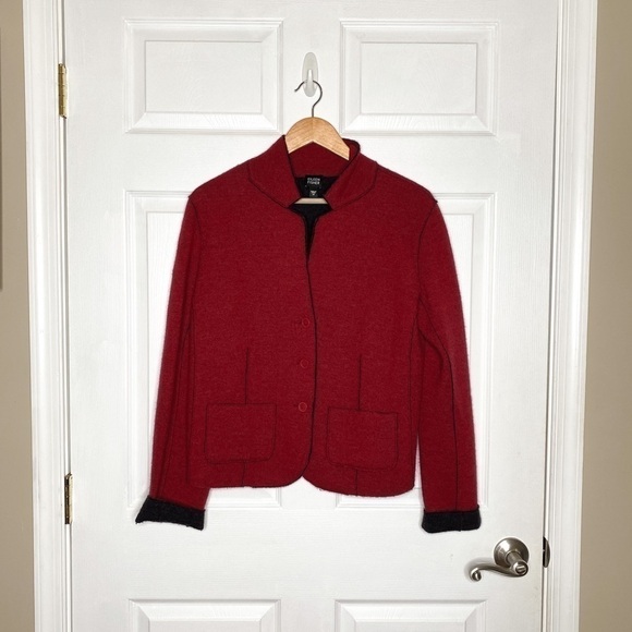 EILEEN Fisher Red Wool Sweater Cardigan Size Medium - Picture 1 of 6